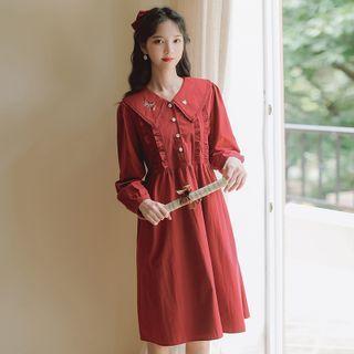 Floral Embroidered Puff-sleeve A-line Dress