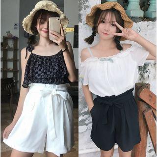 Waist-tie Wide Leg Shorts