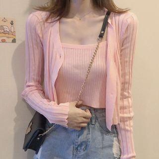 Set : Long-sleeve Cardigan + Cropped Camisole Top