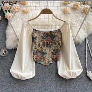 Long-sleeve Jacquard Slim-fit Blouse