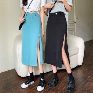 Open-side Slit-hem Long Skirt
