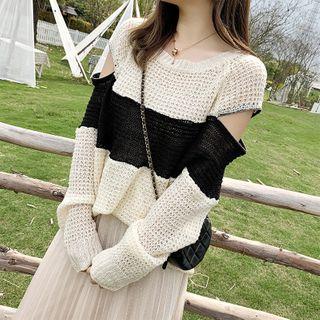 Cutout Long-sleeve Striped Knit Top