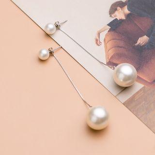 925 Sterling Silver Faux Pearl Dangle Earring S925 - 1 Pair - As Shown In Figure - One Size