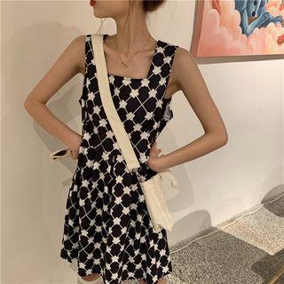 Flower Print Wide-strap A-line Dress As Shown In Figure - One Size