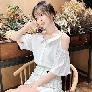 Elbow-sleeve Cold-shoulder Shirt