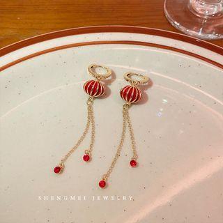 Lantern Fringed Drop Earring 1 Pair - Earring - Lantern & Fringed - Red - One Size