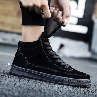 Plain Fleece-lined High-top Faux Suede Sneakers