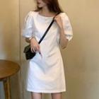 Puff-sleeve Plain Mini Dress / Camisole
