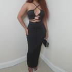 Set: Plain Halter-neck Cut-out Cropped Top + Midi Sheath Skirt