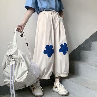 Cropped Floral Patch Wide-leg Pants