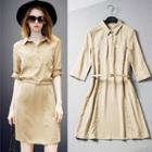 3/4-sleeve Mini A-line Collared Dress