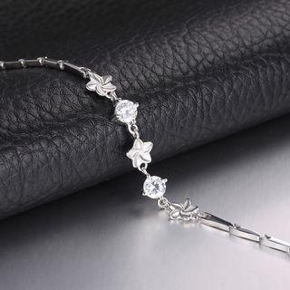 Sterling Silver Rhinestone Flower Bracelet