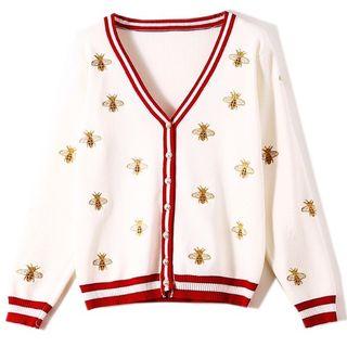 V-neck Bee Embroidered Cardigan