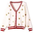 V-neck Bee Embroidered Cardigan