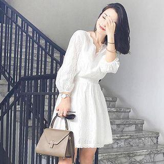 3/4-sleeve Eyelet Lace Mini A-line Dress