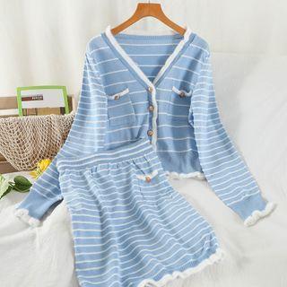 Set: Striped Cardigan + Mini Pencil Skirt