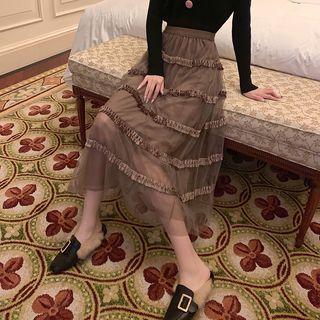Patchwork Mesh A-line Skirt