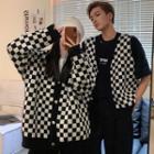Couple Matching Long-sleeve Checkerboard Button-up Cardigan / Vest