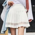 Mesh Panel Pleated A-line Skirt