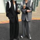 Color Block Loose-fit Blazer / High-waist Wide-leg Pants
