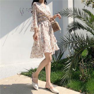 Floral V-neck Slim-fit Chiffon Dress