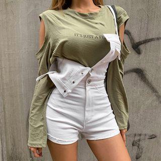 Cutout-detail Letter-printed Cropped T-shirt
