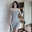 Spaghetti Strap Zip Up Mini Sheath Dress