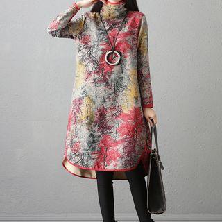 Print Long-sleeve Mock-neck Dress