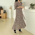 Plus Size Shawl-collar Floral Long Wrap Dress