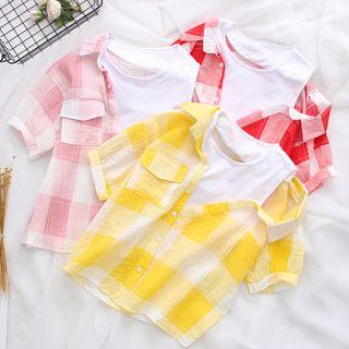 Gingham Mock Two-piece Short-sleeve Shirt