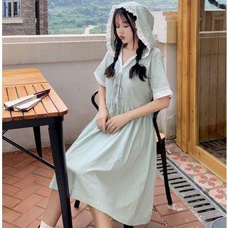 Hooded Short-sleeve A-line Dress As Shown In Figure - One Size