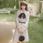 Long-sleeve Collared Single-breasted Midi A-line Dress
