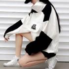 Stand Collar Color Block Lettering Pullover
