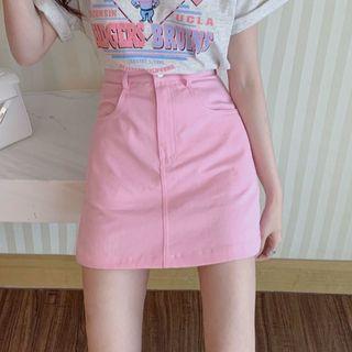 Short-sleeve Bear Print T-shirt / A-line Skirt