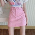 Short-sleeve Bear Print T-shirt / A-line Skirt