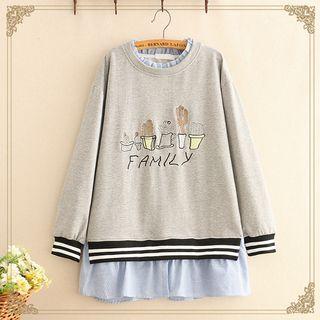 Mock Two-piece Plant Embroidered Pullover