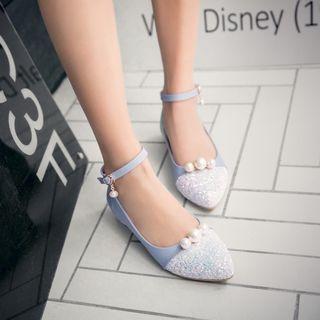 Faux Pearl Sequined Pointed Flats