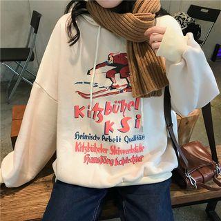 Letter Print Oversized Hoodie Almond - One Size