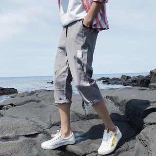 Label Applique Capri Straight-cut Pants