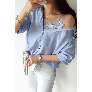 Cutout-shoulder Lace-layered Shirt