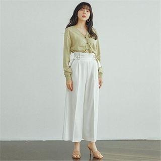 Belted-waist Wide-leg Pants