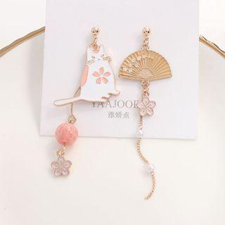Cat & Fan Asymmetrical Alloy Dangle Earring