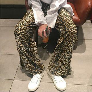 Leopard Print Slit Wide-leg Pants Leopard - One Size