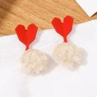 Heart & Bobble Earring 1 - 1 Pair - White - One Size
