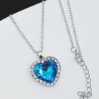 Heart Faux Crystal Pendant Alloy Necklace Blue - One Size