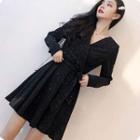 Glitter V-neck Long-sleeve A-line Dress
