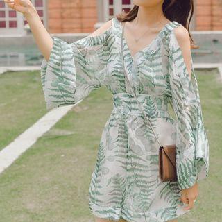 Cut-out Shoulder Printed Playsuit