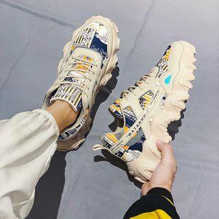 Color Block Print Panel Platform Sneakers