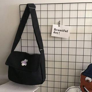 Flower Embroidered Messenger Bag Black - One Size