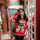 Fortune Cat Pattern Sweater Red - One Size